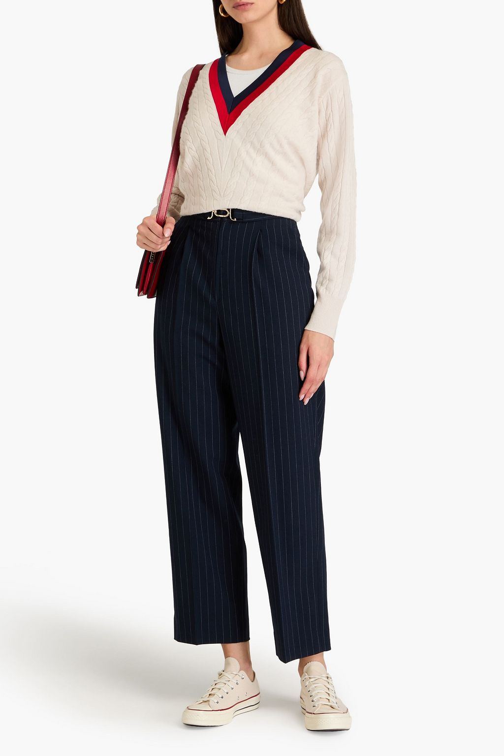 SANDRO Pinstriped twill tapered pants