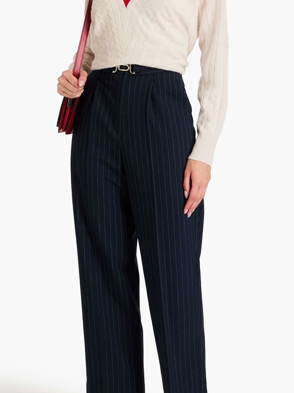 pinstriped twill tapered pants