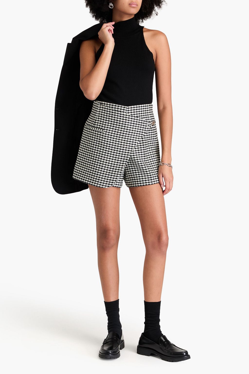 SANDRO Wrap-effect houndstooth tweed shorts
