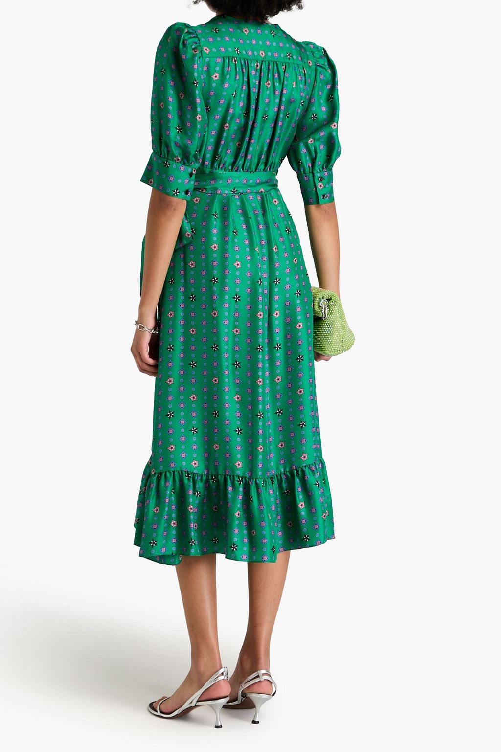 SANDRO Midi-Wickelkleid aus Seiden-Twill mit Print