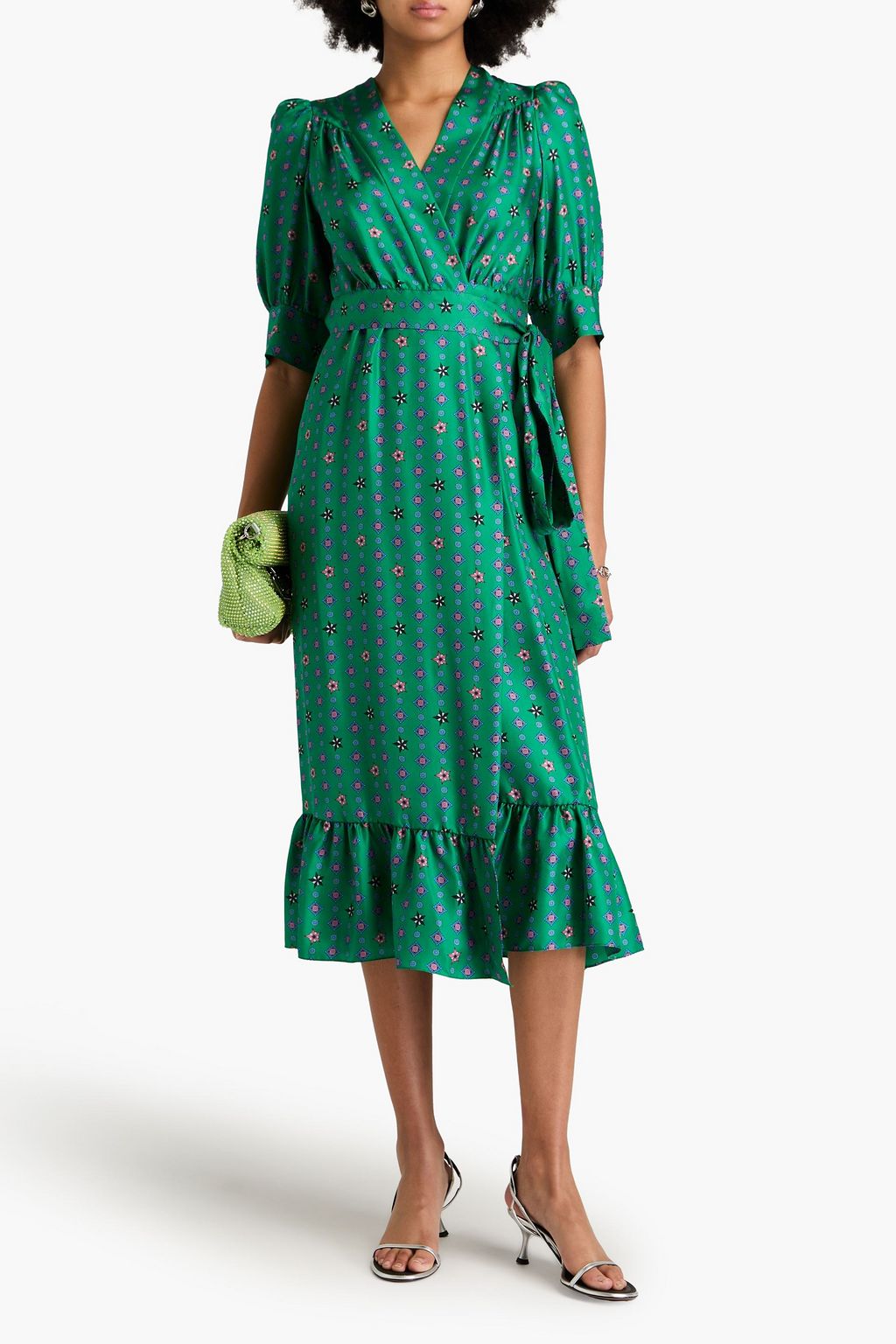 SANDRO Midi-Wickelkleid aus Seiden-Twill mit Print