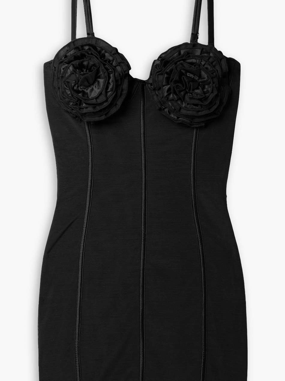 silk-blend satin-trimmed stretch-mesh mini dress