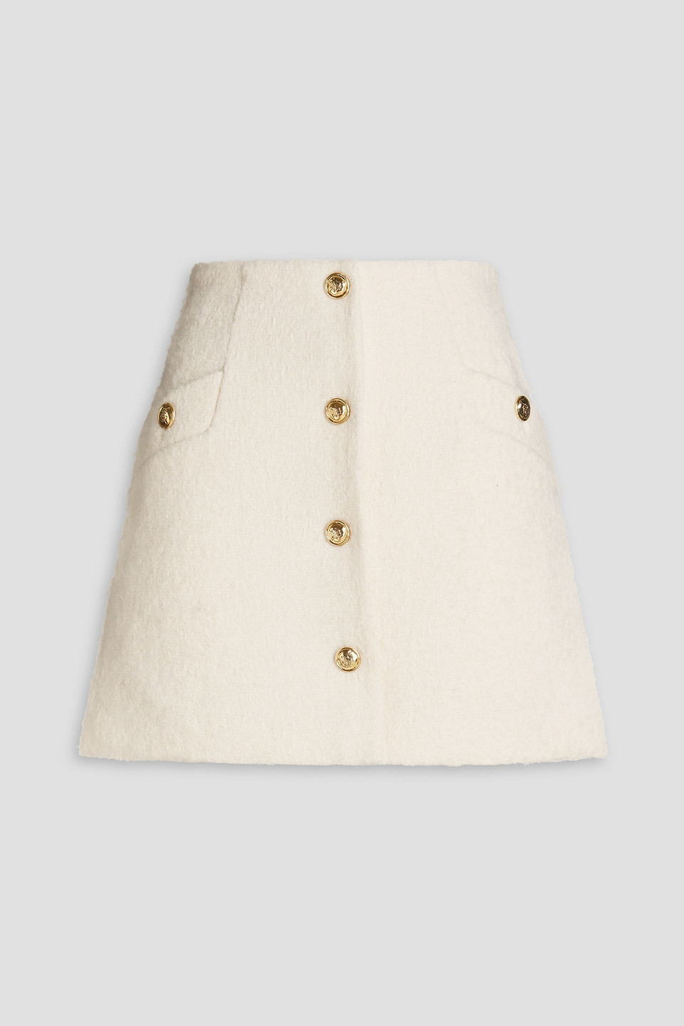Sandro Button-embellished Brushed Tweed Mini Skirt In White