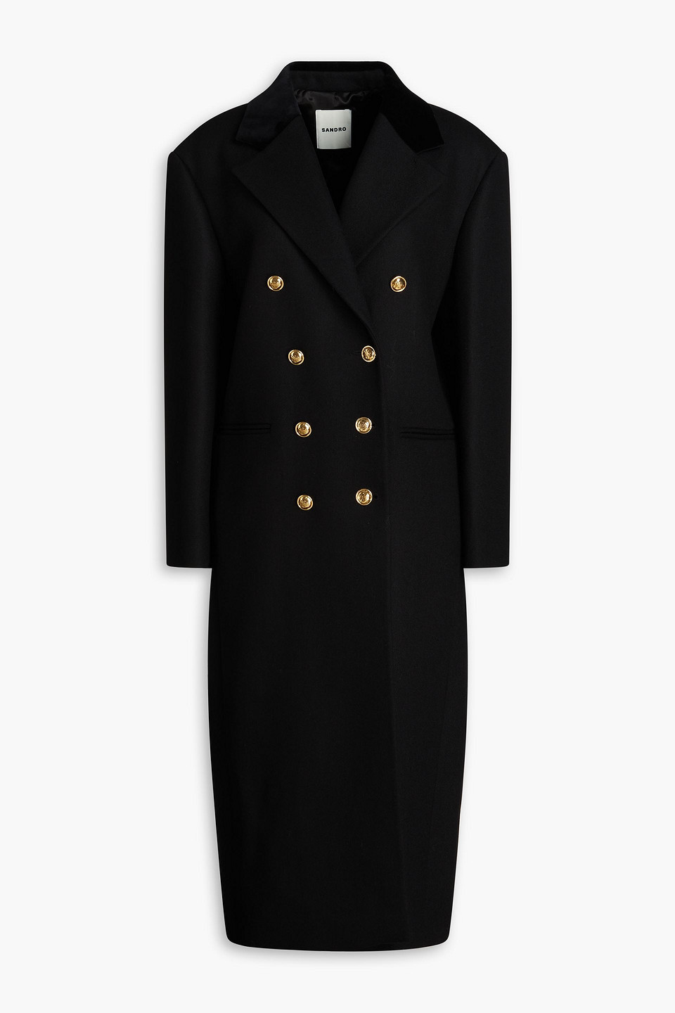 Sandro Double-breasted Wool-blend Twill Coat In Black