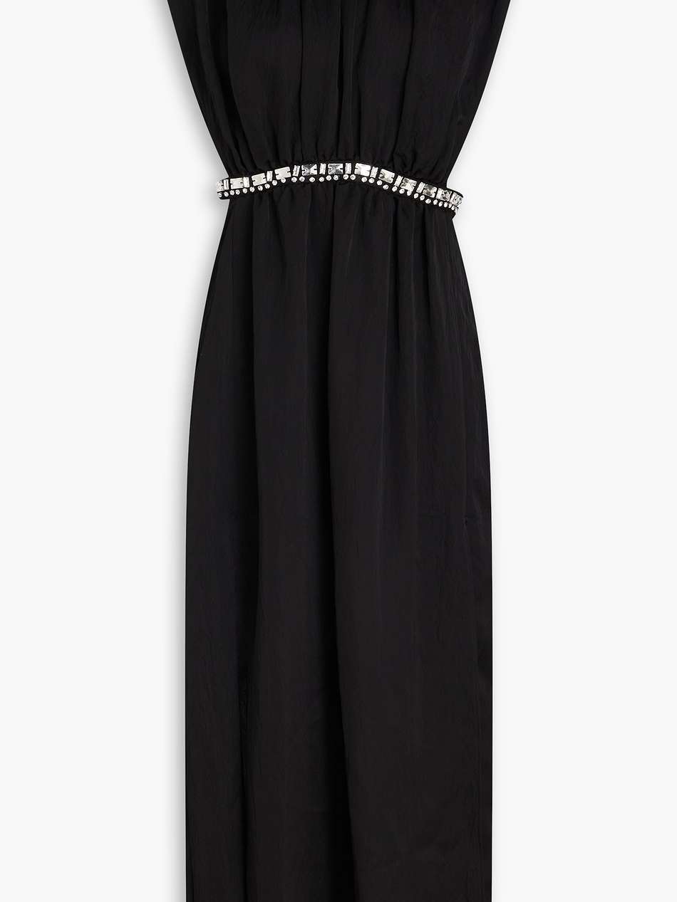 crystal-embellished cutout crinkled satin-twill midi dress