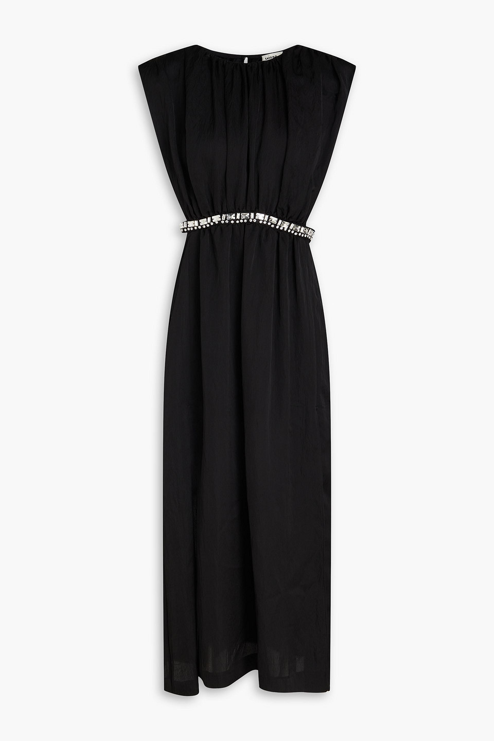 Sandro Crystal-embellished Cutout Crinkled Satin-twill Midi Dress In Black