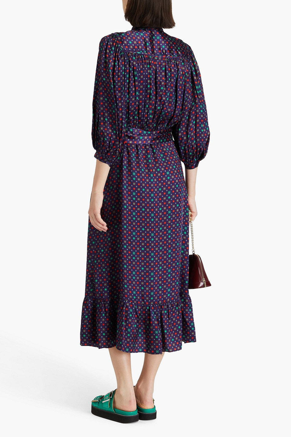  Sandro - Gerafftes Midikleid Aus Glänzendem Twill Mit Print - Blau - Fr 34 