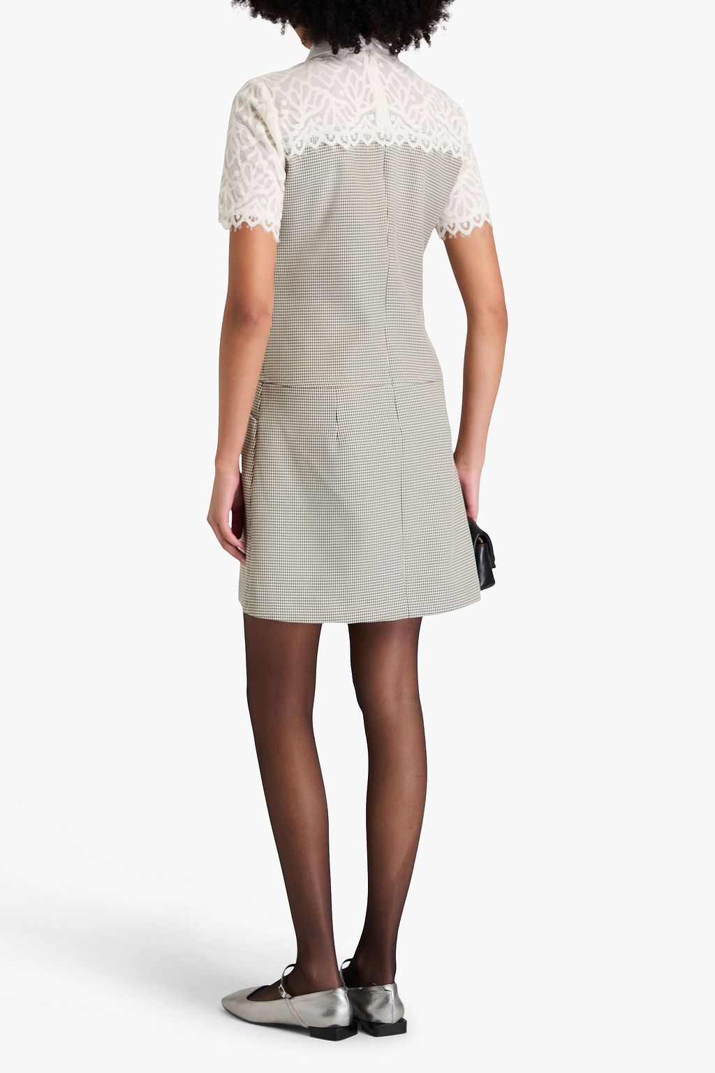 SANDRO Lace-paneled houndstooth jacquard mini dress