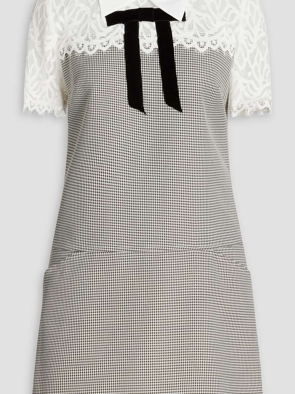 lace-paneled houndstooth jacquard mini dress