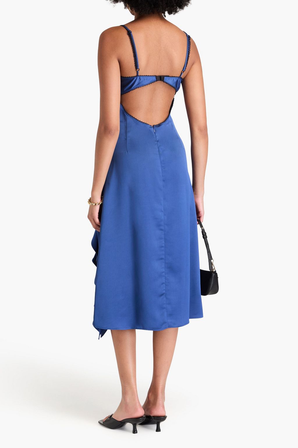 SANDRO Ruched satin-crepe midi dress