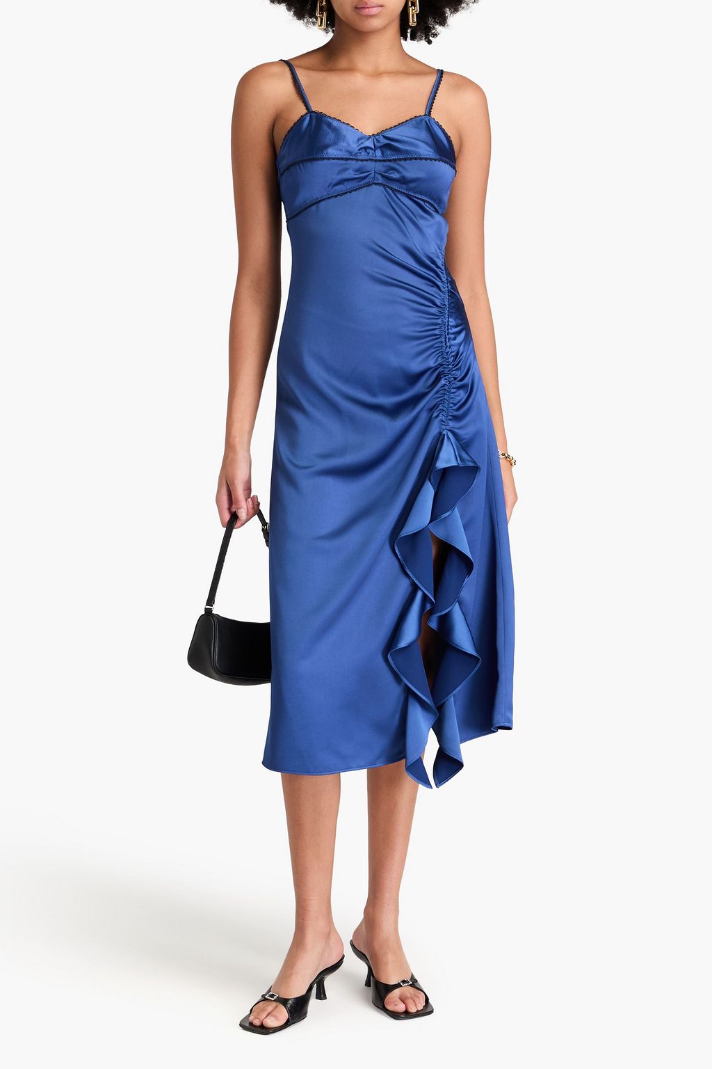 SANDRO Ruched satin-crepe midi dress