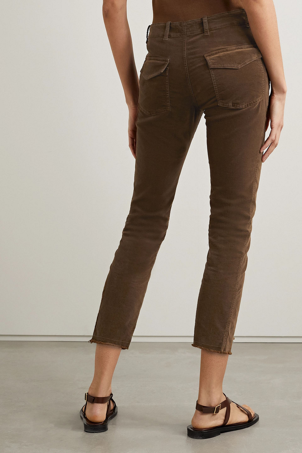 Shop Nili Lotan Jenna Cropped Cotton-blend Corduroy Slim-leg Pants In Chocolate