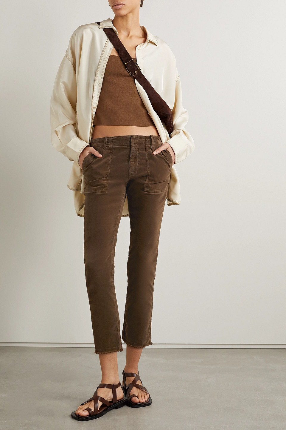 Shop Nili Lotan Jenna Cropped Cotton-blend Corduroy Slim-leg Pants In Chocolate