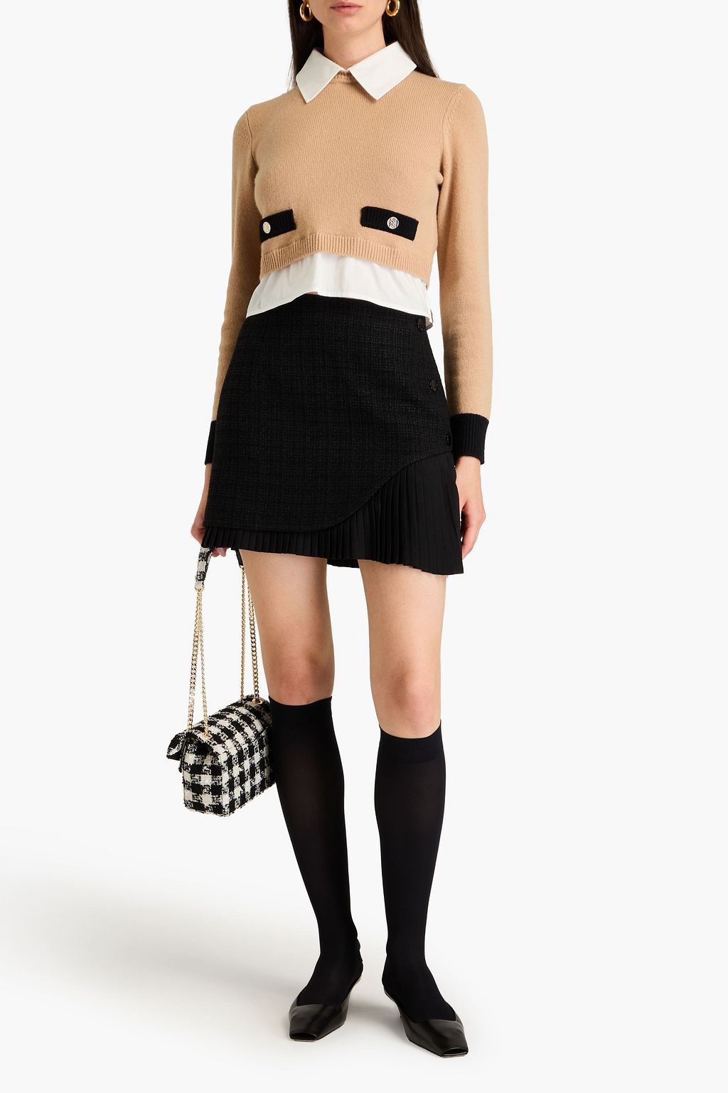 SANDRO Pleated tweed mini skirt