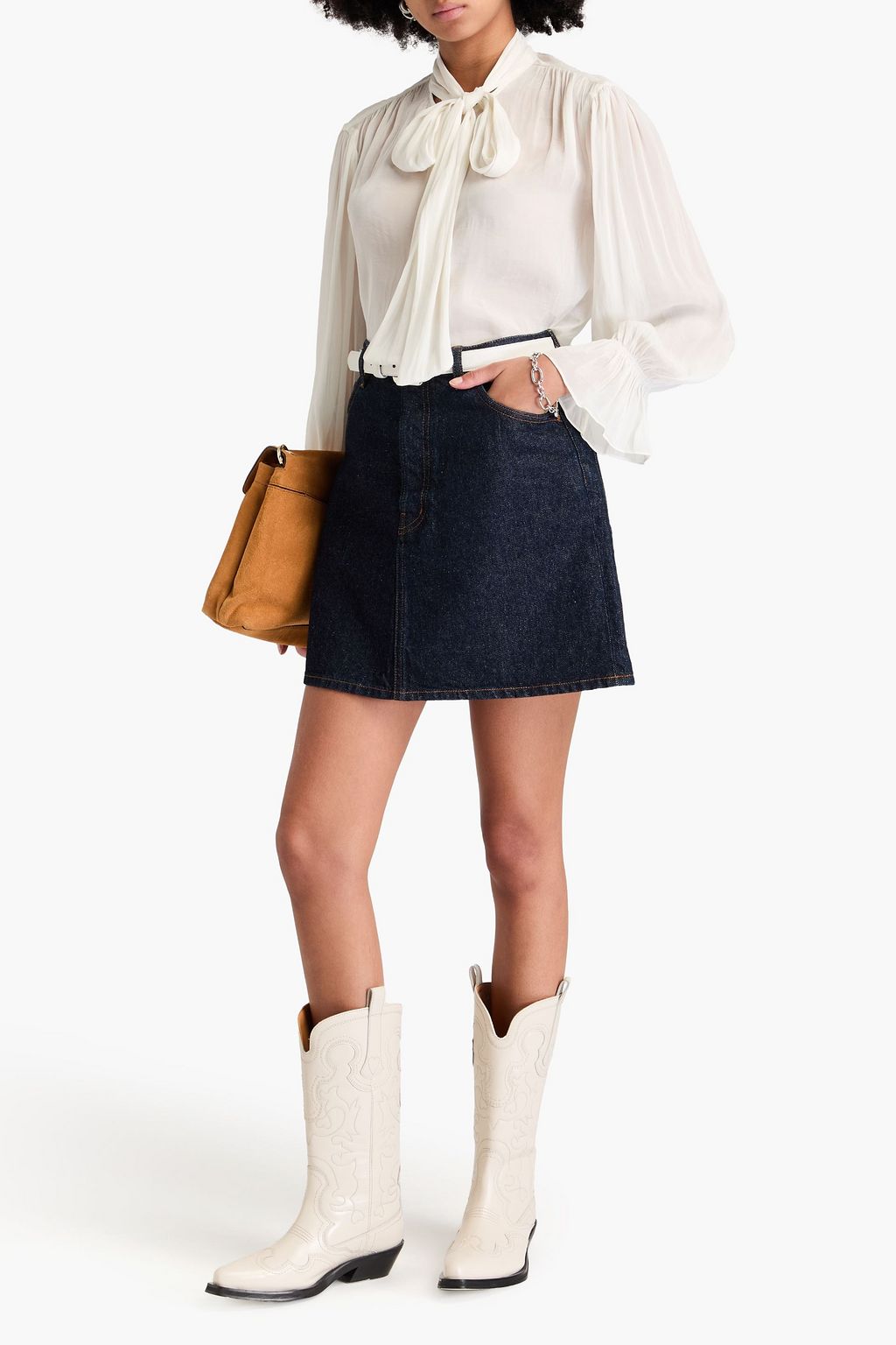 SANDRO Pussy-bow crepe de chine blouse