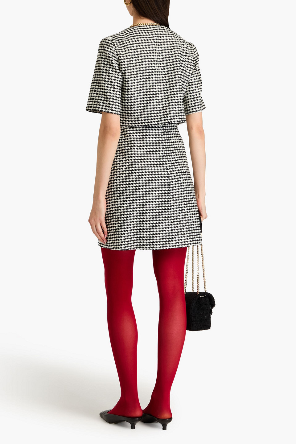 Sandro Houndstooth Tweed Mini Dress In Black