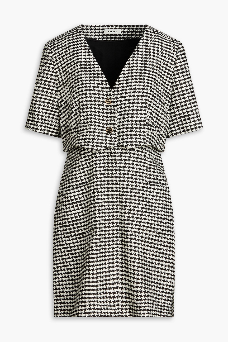 Sandro Houndstooth Tweed Mini Dress In Black
