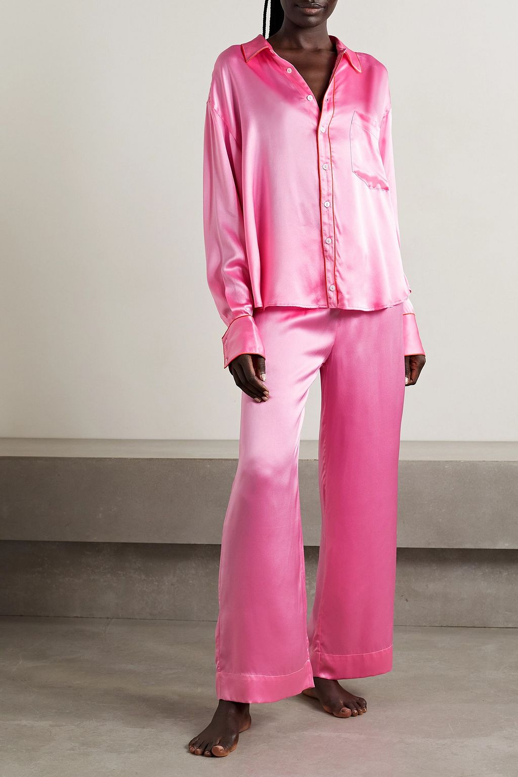 MAISON ESSENTIELE Piped silk-satin pajama pants