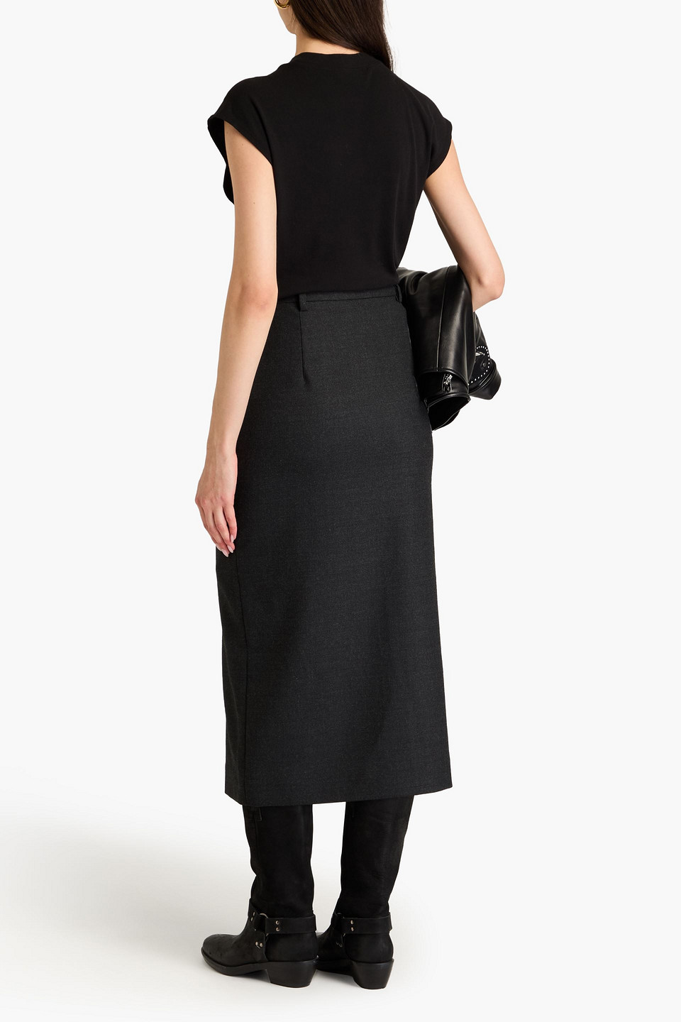 Sandro Twill Midi Skirt In Kohle
