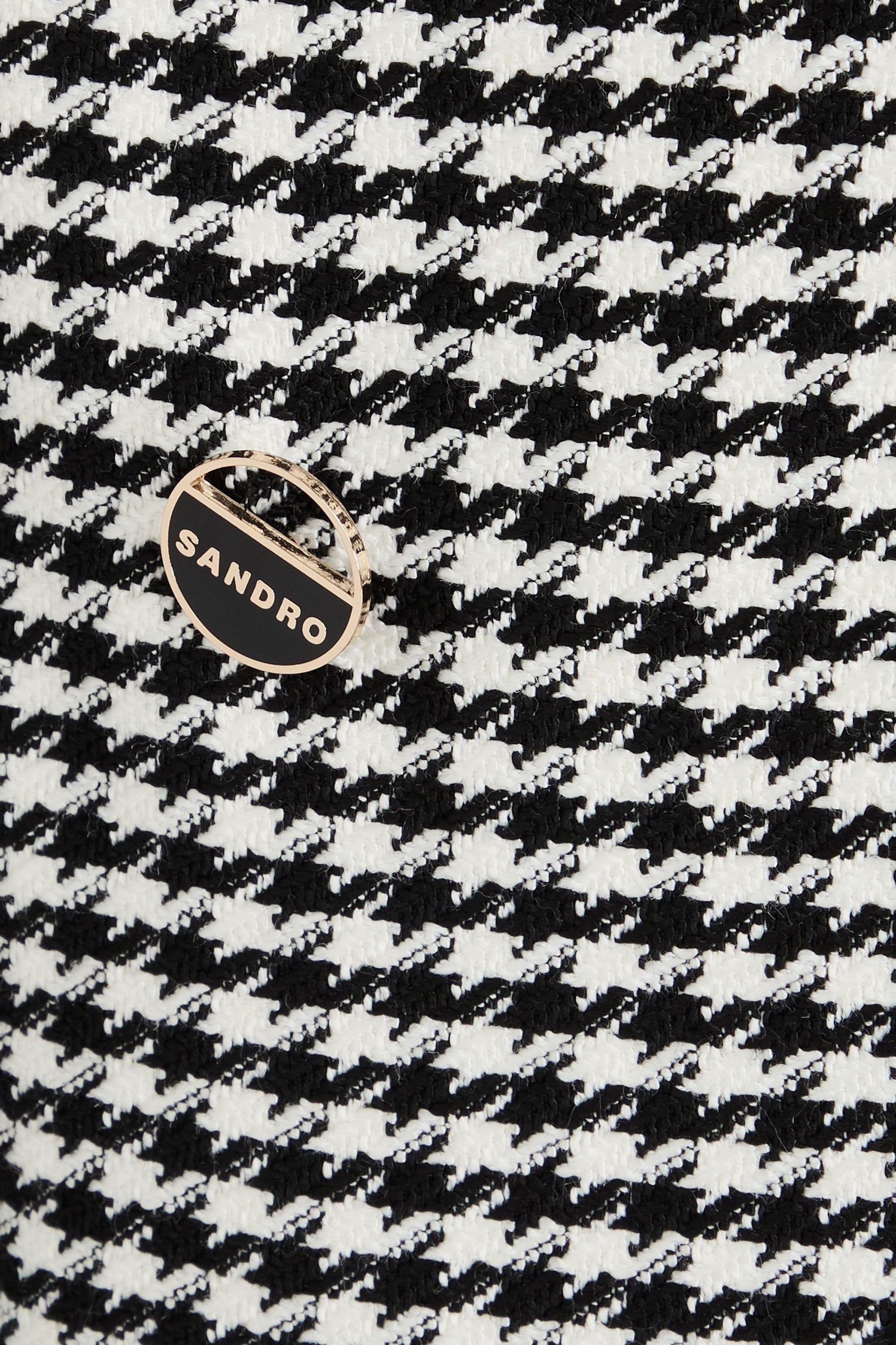 SANDRO Cropped double-breasted houndstooth tweed jacket