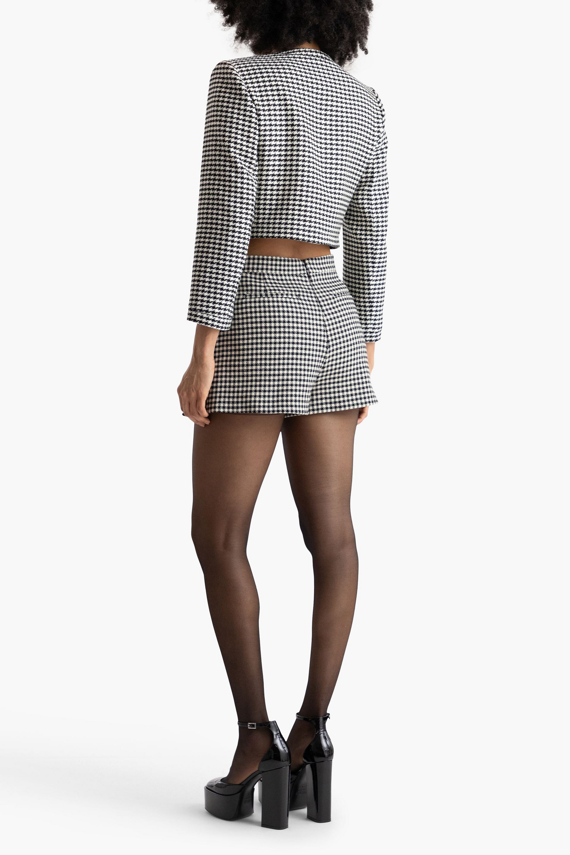 SANDRO Cropped double-breasted houndstooth tweed jacket