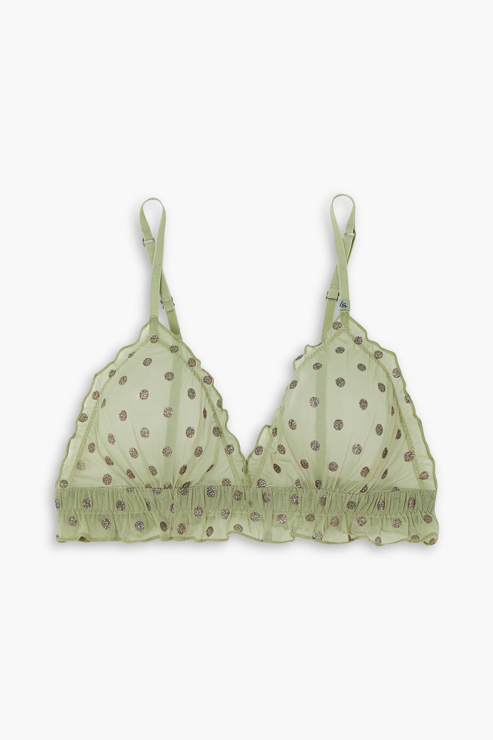 Reggipetto ruffled glittered polka-dot tulle soft-cup triangle bra