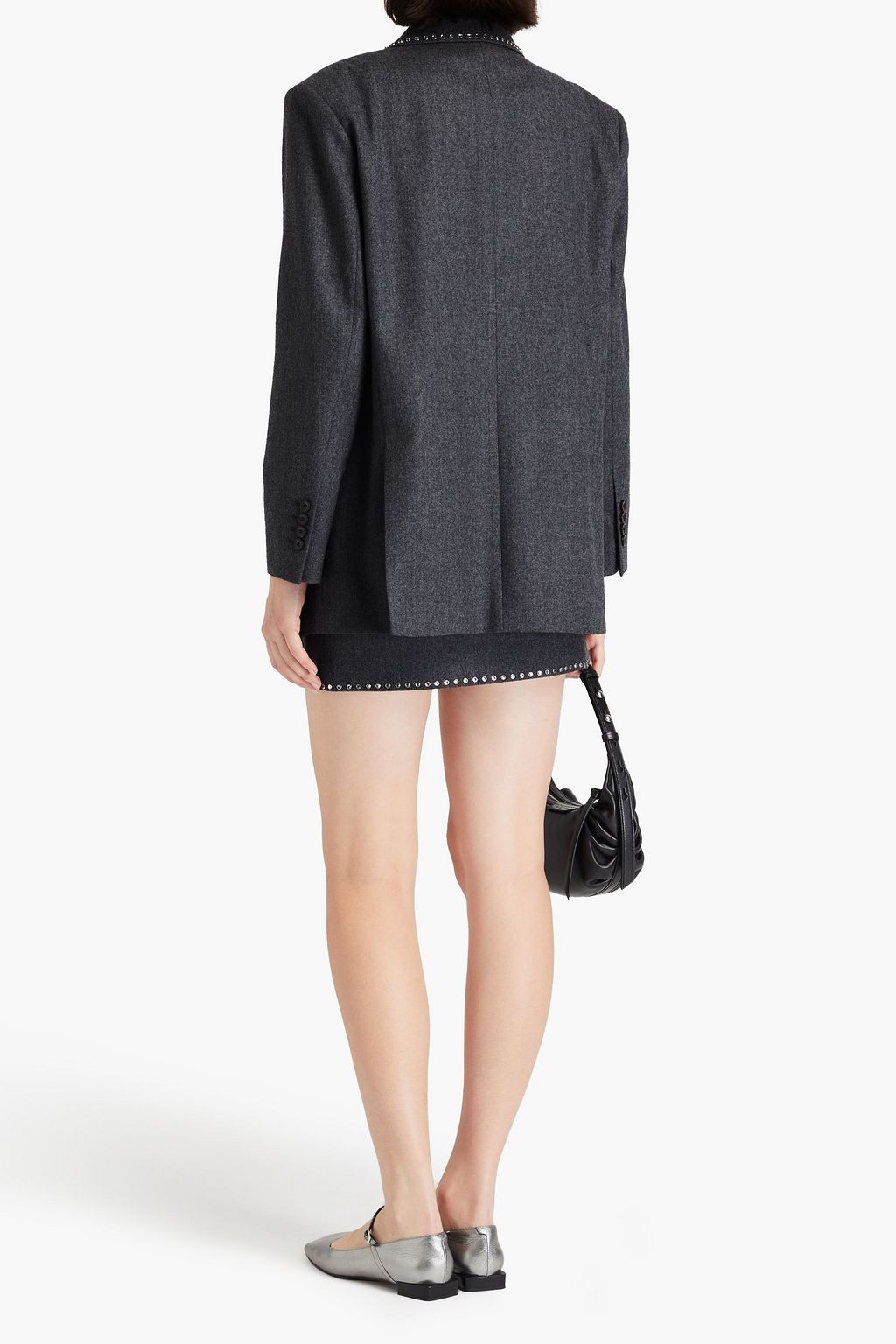SANDRO Crystal-embellished brushed wool-twill blazer