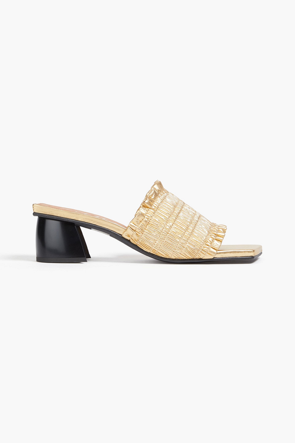 Ganni Smock Metallic Kitten-heel Mules In 339 Gold