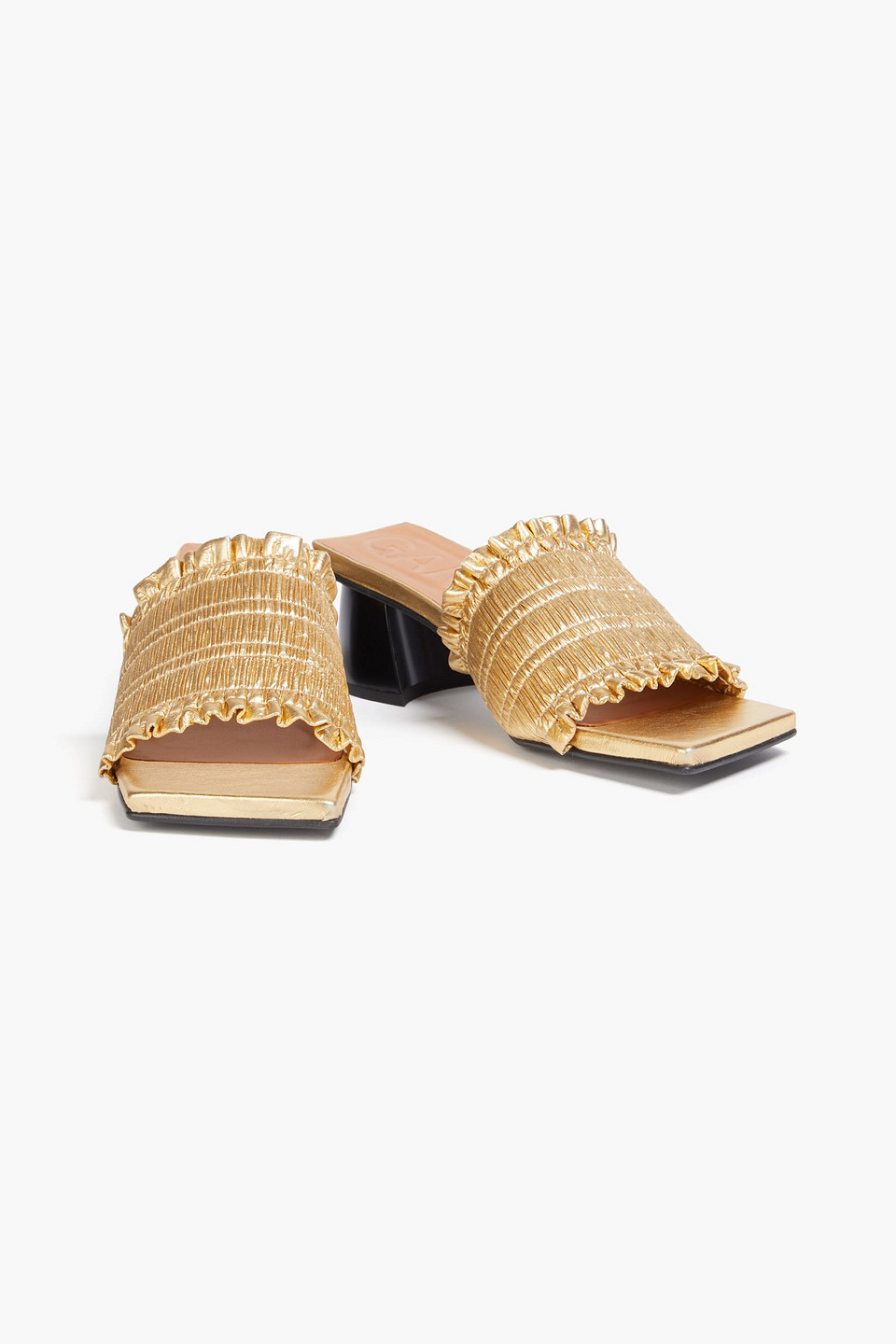  Ganni - Ruffled Metallic Sandals - Metallic - Eu 36 