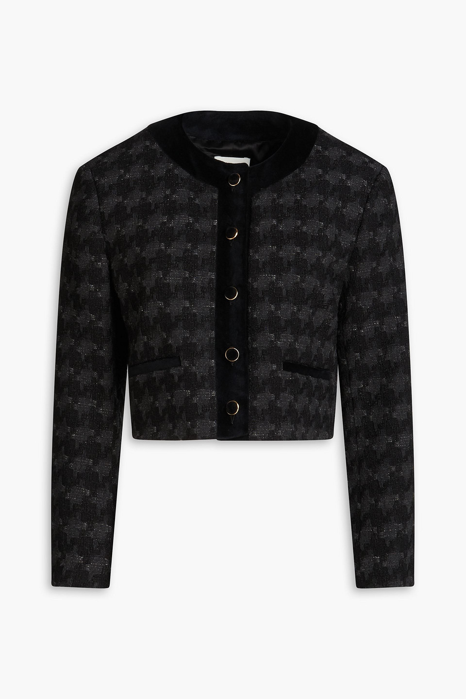 Sandro Cropped Cotton-blend Bouclé-tweed Jacket In Black