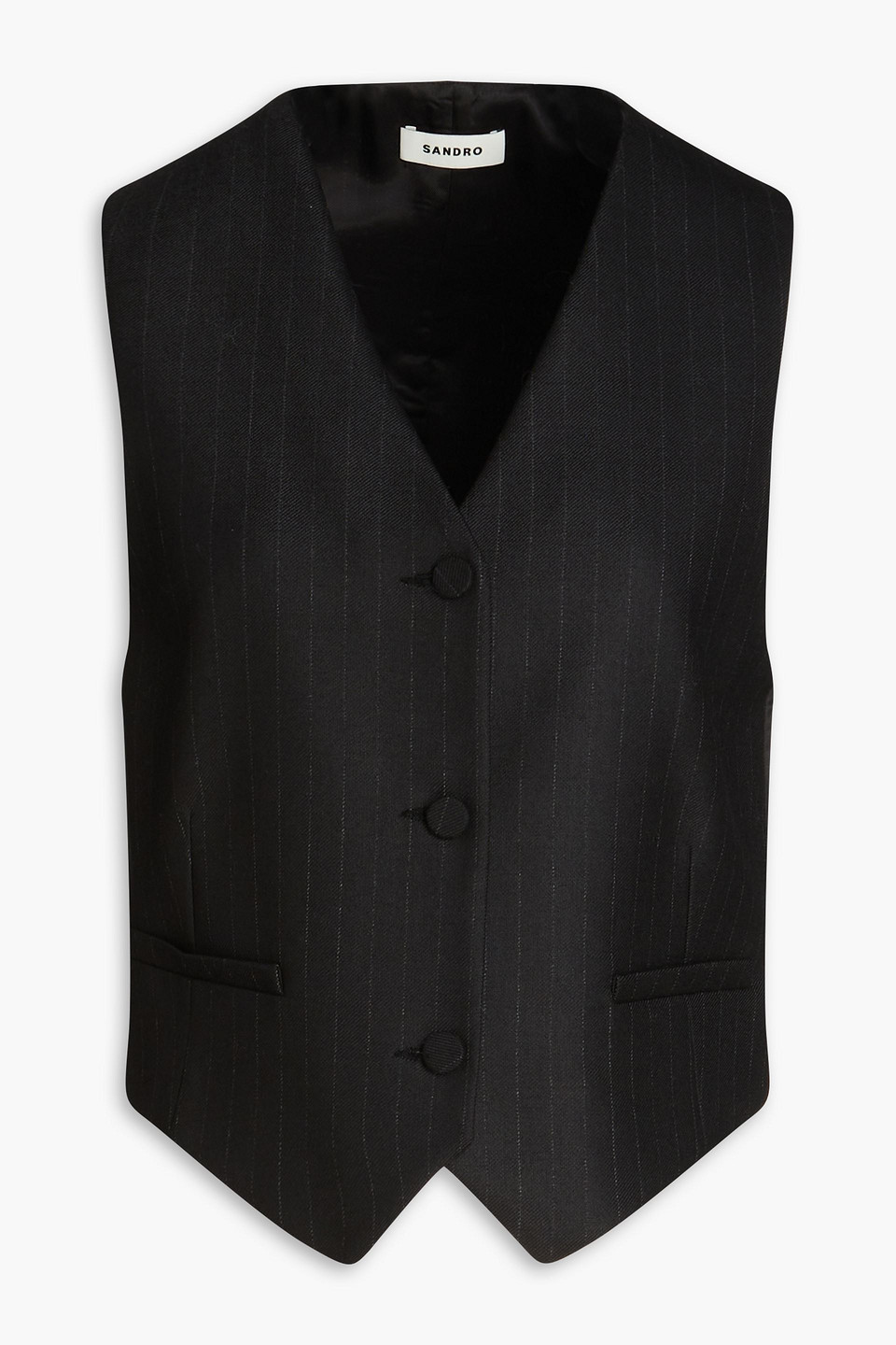 Sandro Twill-paneled Satin Vest In Black