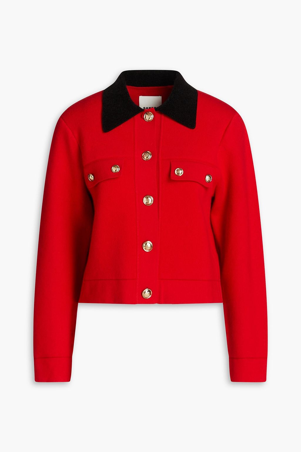 SANDRO Velvet trimmed knitted cardigan THE OUTNET
