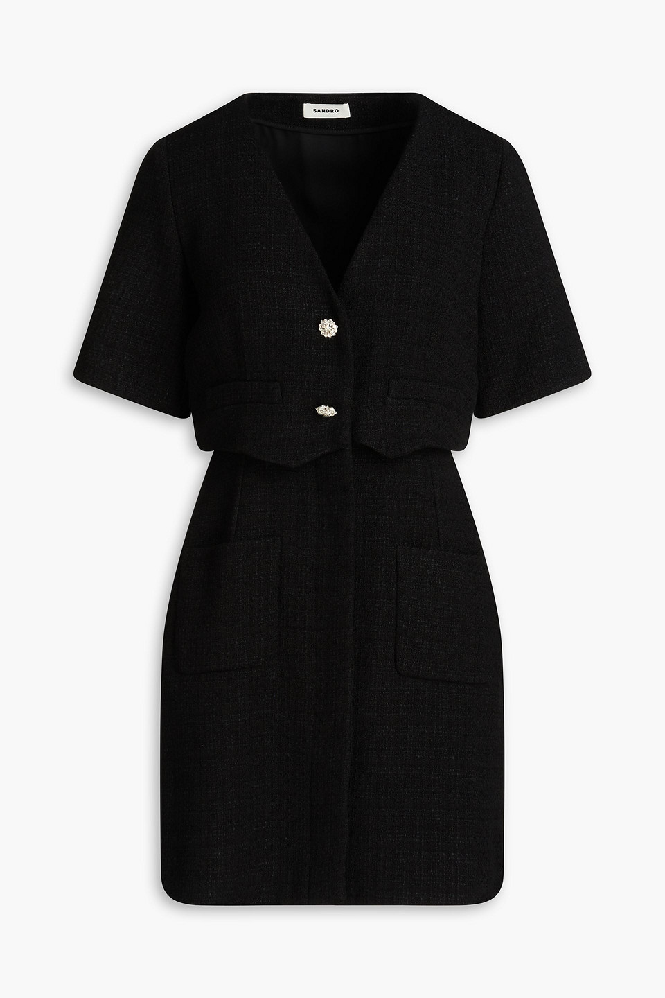 Sandro Crystal-embellished Tweed Mini Dress In Black