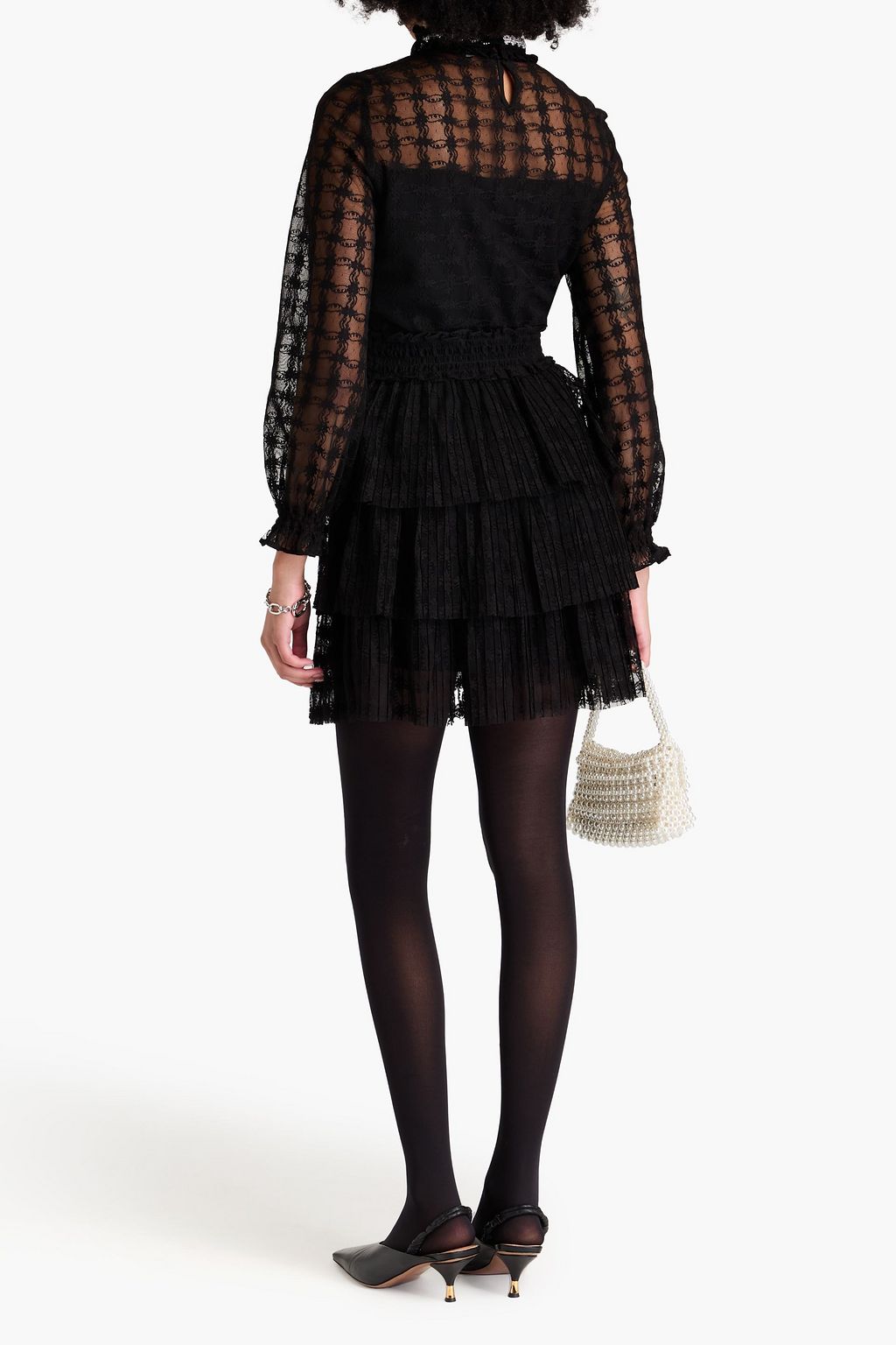 SANDRO Tiered bead-embellished lace mini dress
