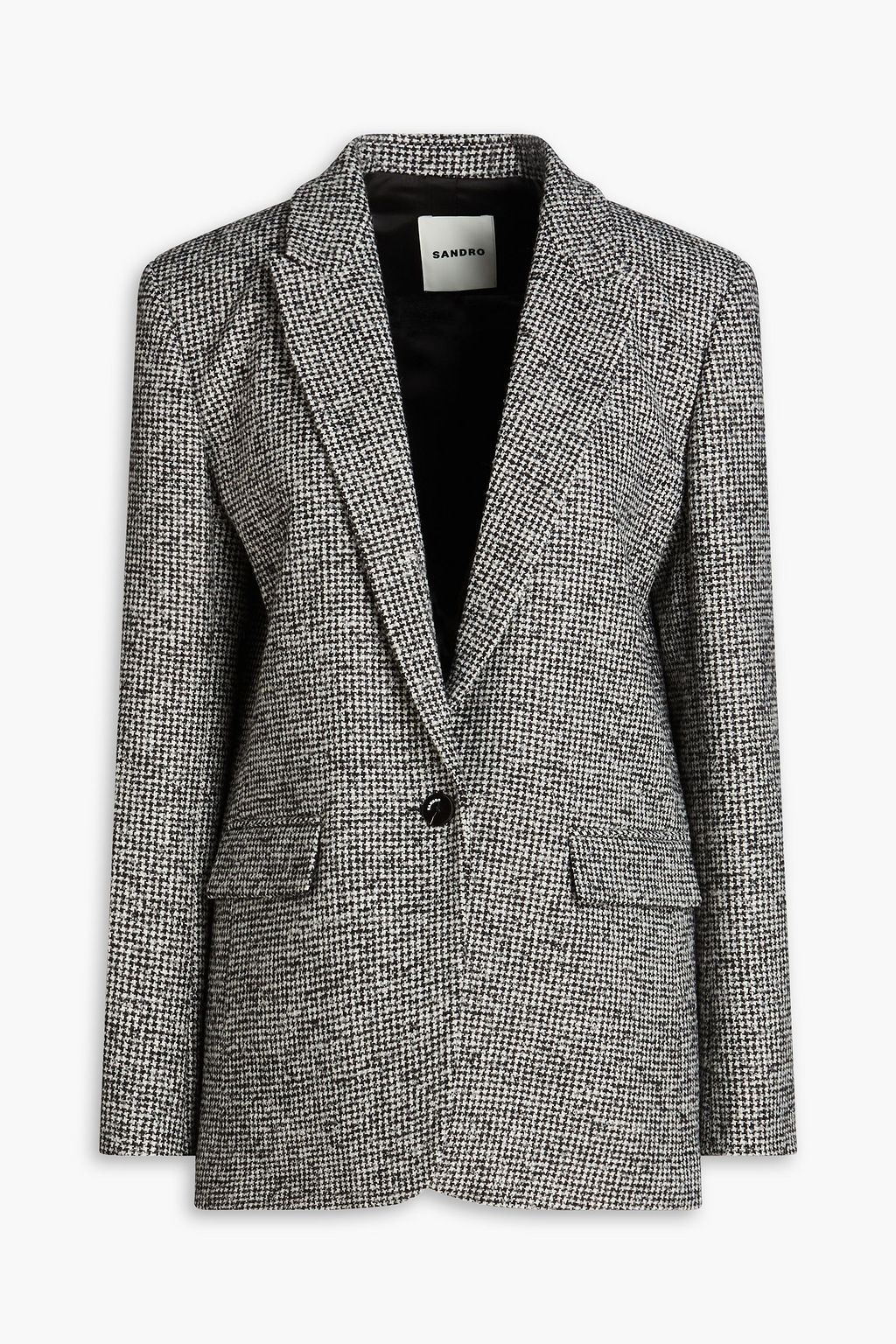 SANDRO Houndstooth wool blend boucle tweed blazer THE OUTNET