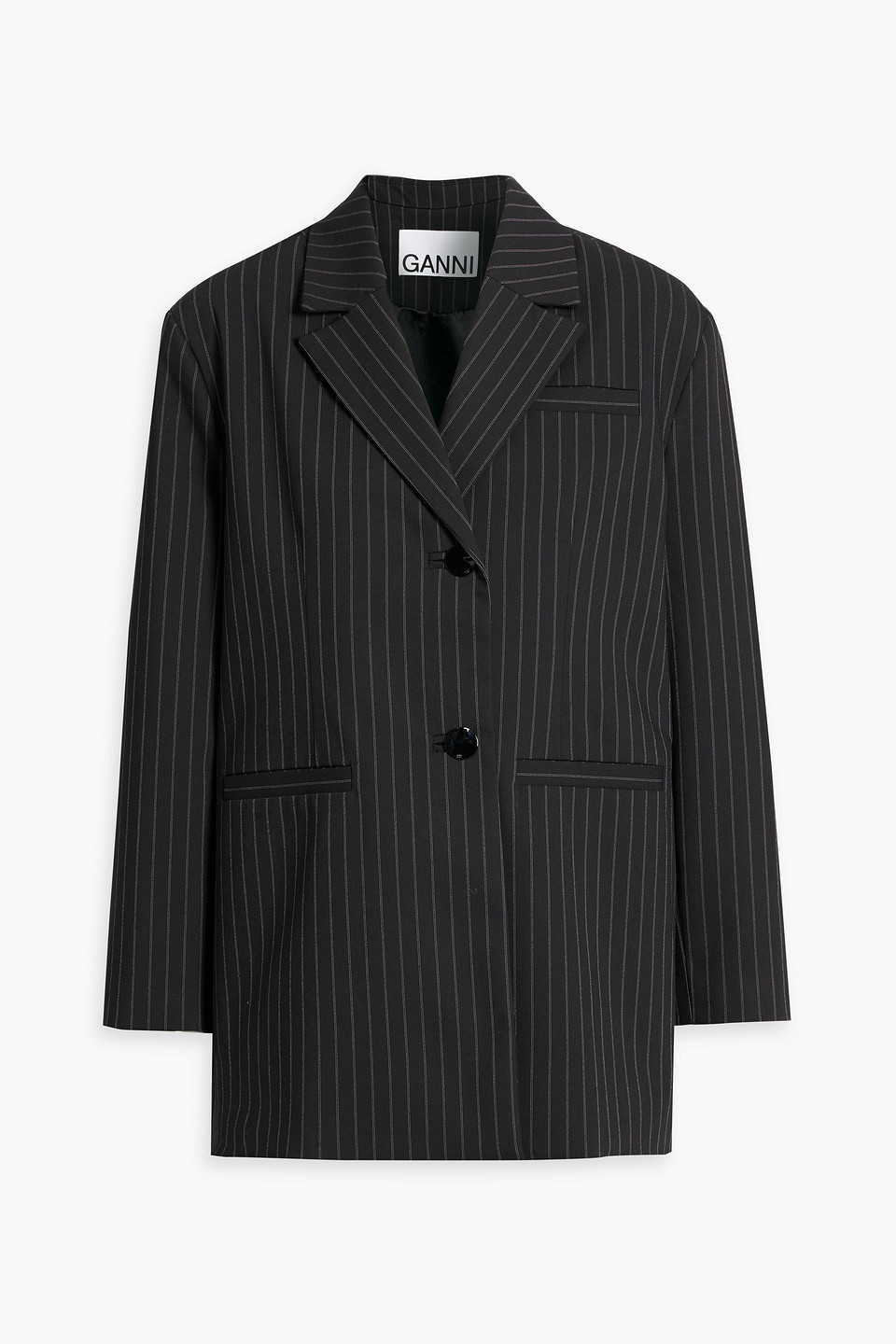 Ganni Oversized Pinstriped Crepe Blazer In Black