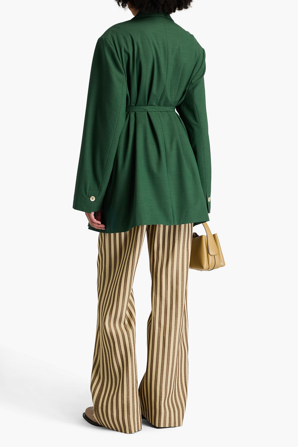Ganni Double-breasted Crepe Blazer In Forest Green