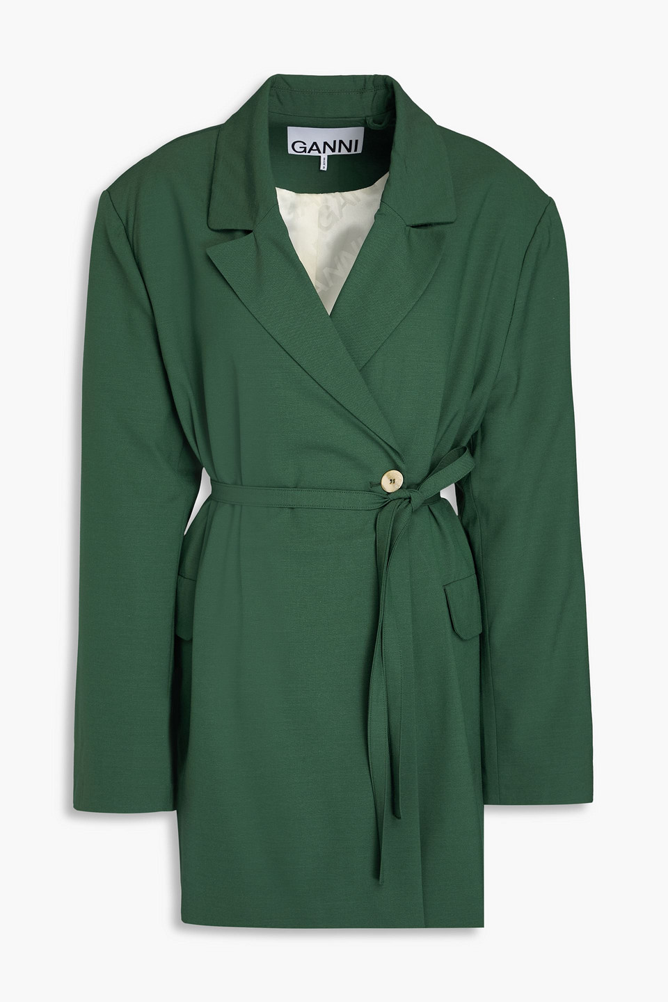 Ganni Double-breasted Crepe Blazer In Forest Green
