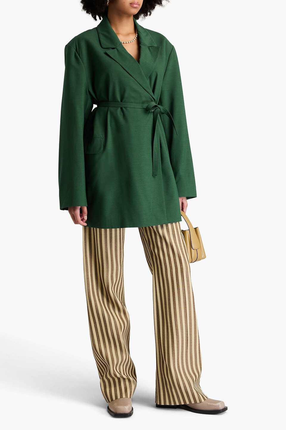 Ganni Double-breasted Crepe Blazer In Forest Green