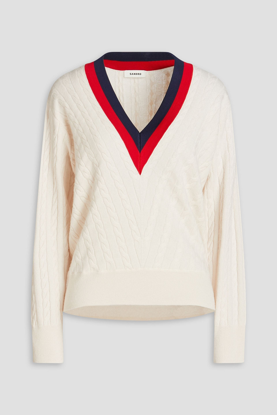 Sandro Kale Cable-knit Wool And Cashmere-blend Sweater In White