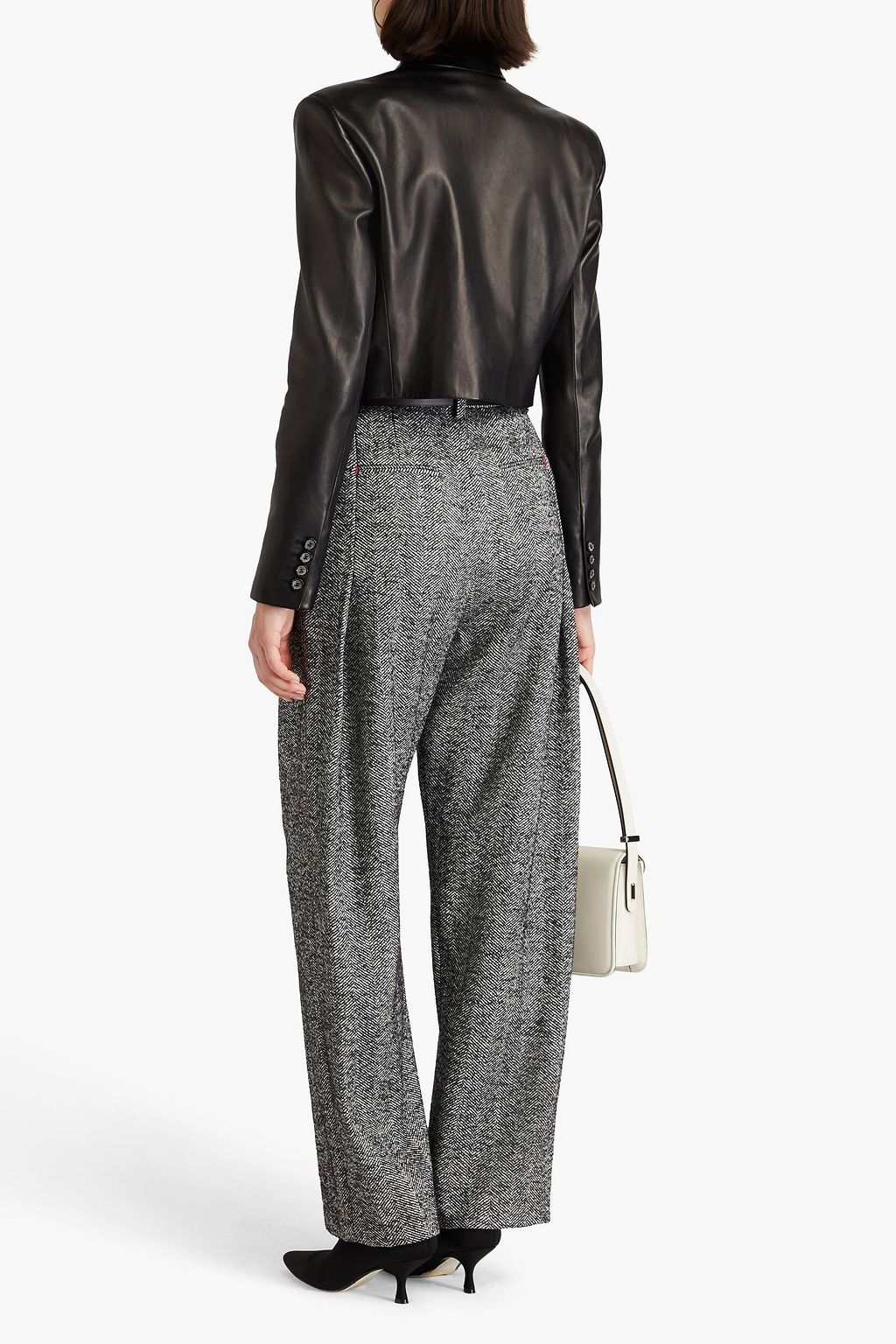 VICTORIA BECKHAM Pleated herringbone wool-blend twill tapered pants
