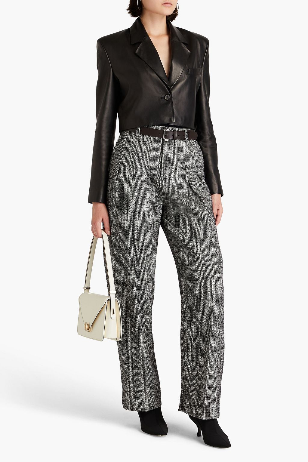 VICTORIA BECKHAM Pleated herringbone wool-blend twill tapered pants