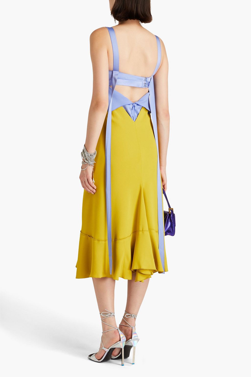 VICTORIA BECKHAM Two-tone paneled crepe-satin midi dress
