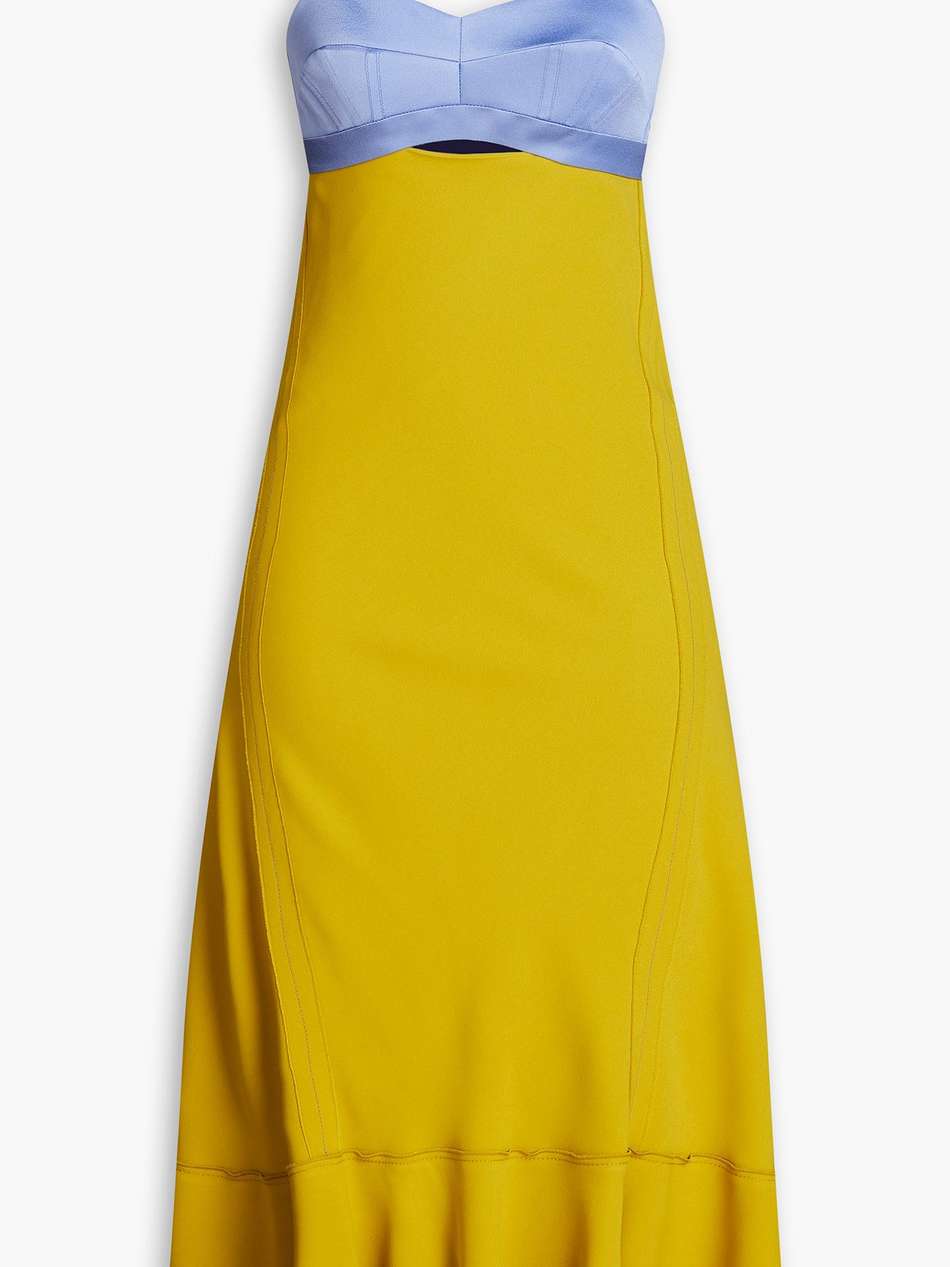 two-tone paneled crepe-satin midi dress