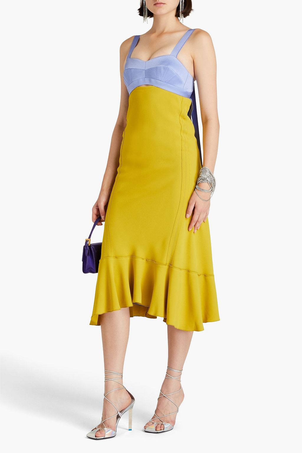 VICTORIA BECKHAM Two-tone paneled crepe-satin midi dress