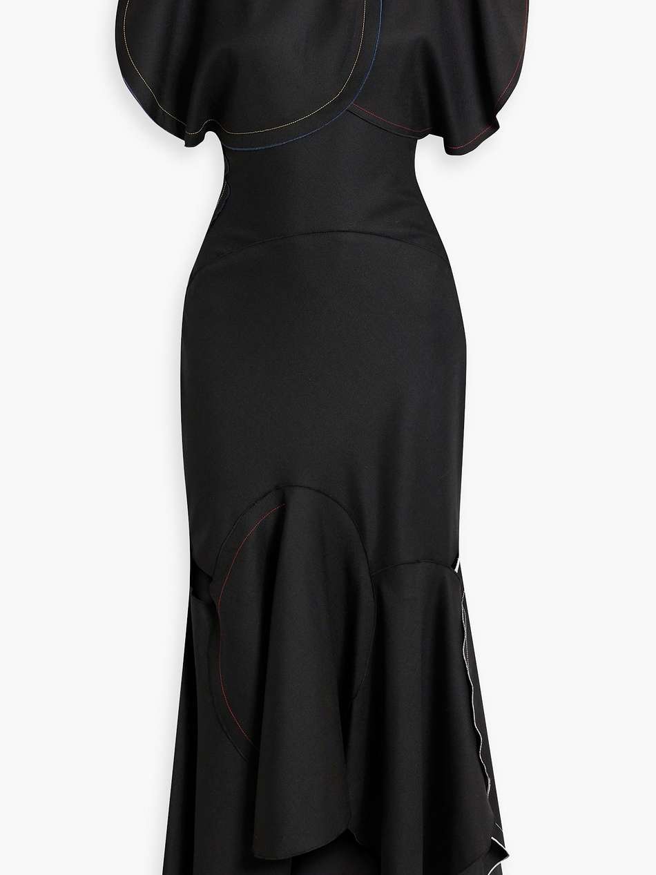 asymmetric cutout twill midi dress