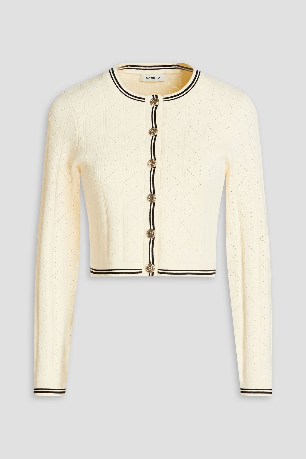 SANDRO Cropped pointelle knit cardigan THE OUTNET