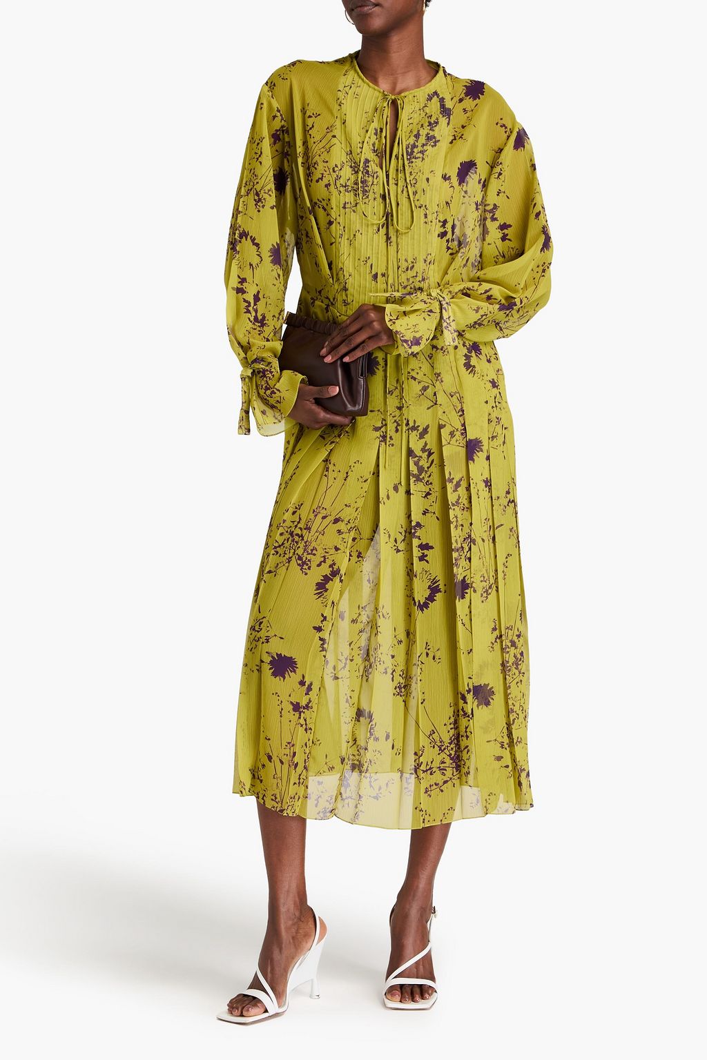 VICTORIA BECKHAM Pleated floral-print crepon midi dress