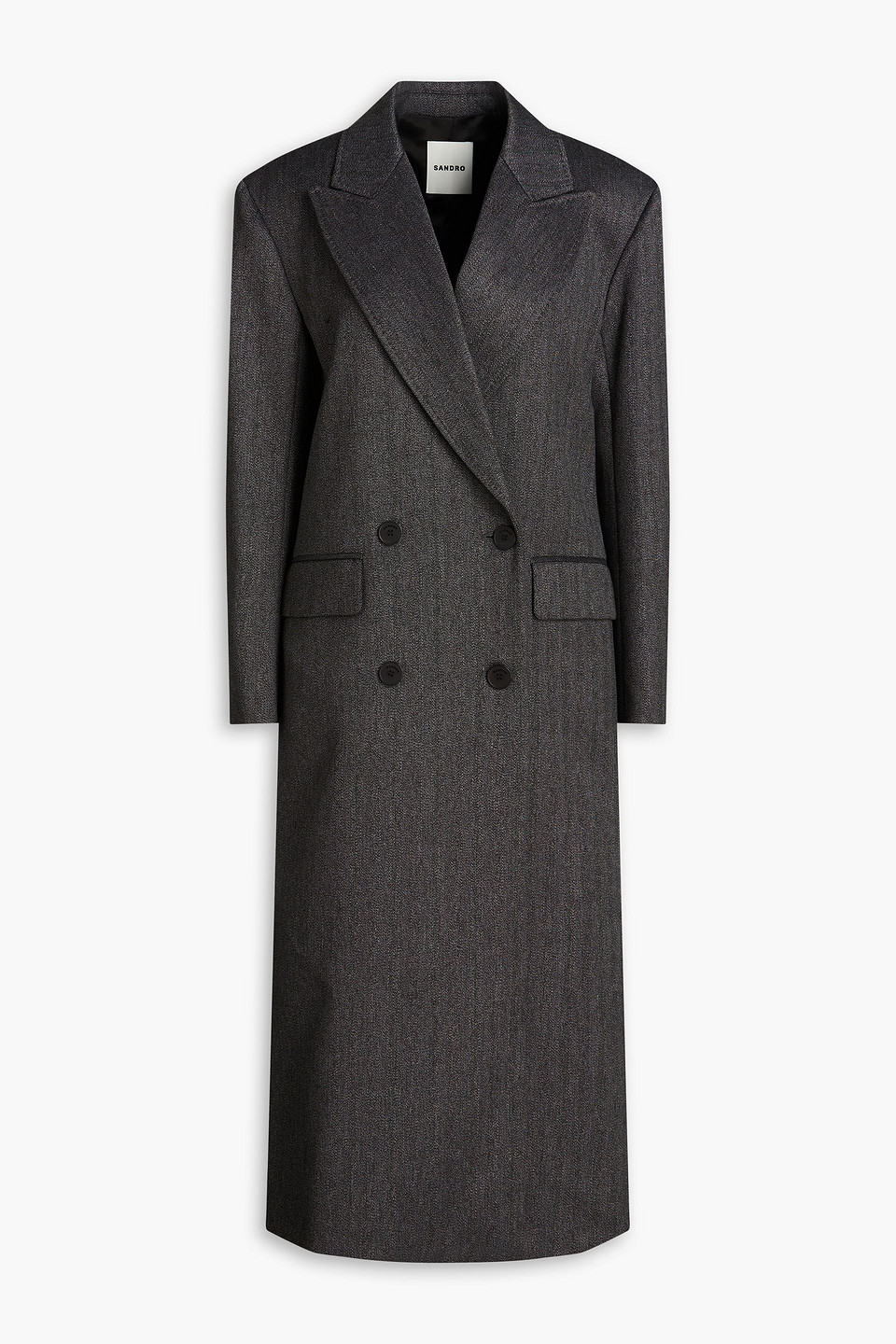 Sandro Double-breasted Pinstriped Twill Coat In Anthracite