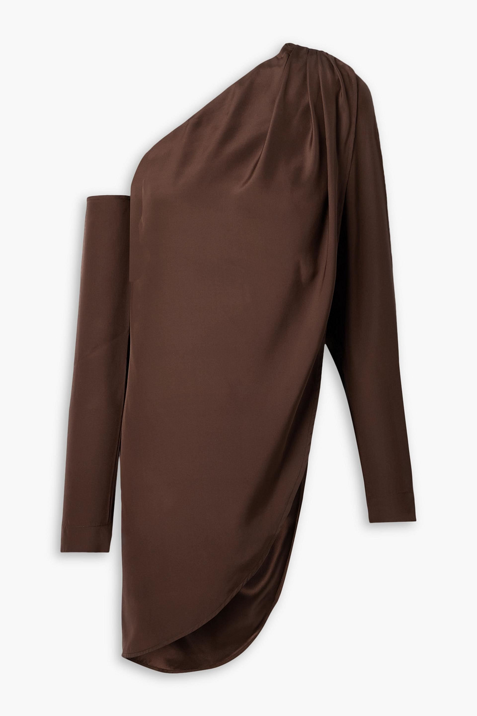 Gauge81 Toho One-shoulder Draped Silk Tunic In Chocolate